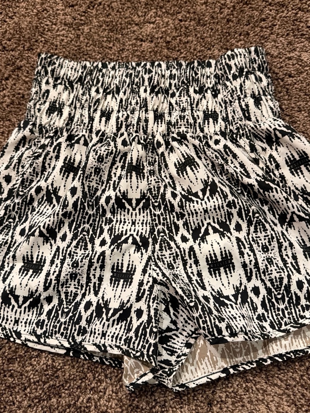 Black & White Smocked-Waist Athletic Shorts